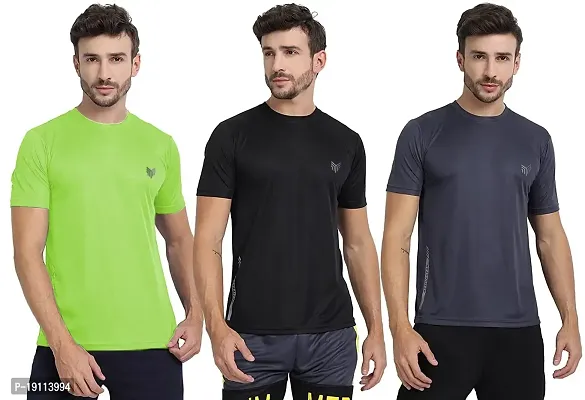 Solid Men Round Neck Multicolor T-Shirt Pack of 3 for Man and Woman (X-Large, Green  Black  Dark Blue)-thumb0