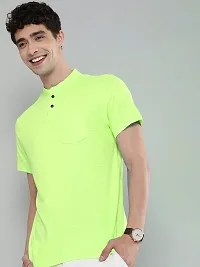 Youth Mantra Men's Cotton Lycra Solid Round Neck Casual T-Shirt (Neon Green_M)-thumb2