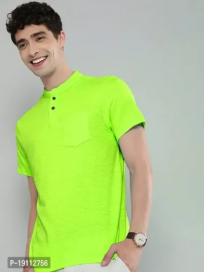 Youth Mantra Men's Cotton Lycra Solid Round Neck Casual T-Shirt (Lime Green_XL)-thumb2