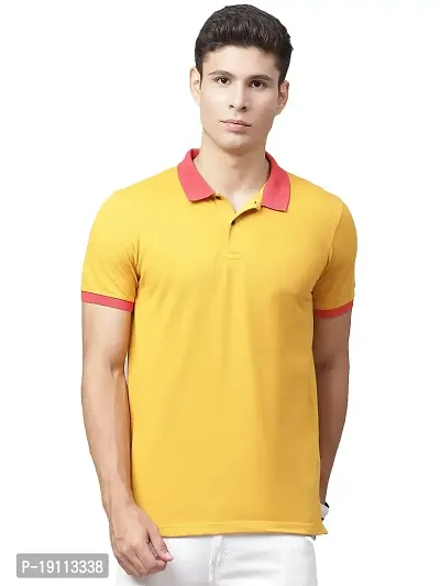 Youth Mantra Men's Cotton Solid Polo Neck Casual T-Shirt (Yellow_L)-thumb0