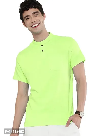 Youth Mantra Men's Cotton Lycra Solid Round Neck Casual T-Shirt (Neon Green_M)-thumb0