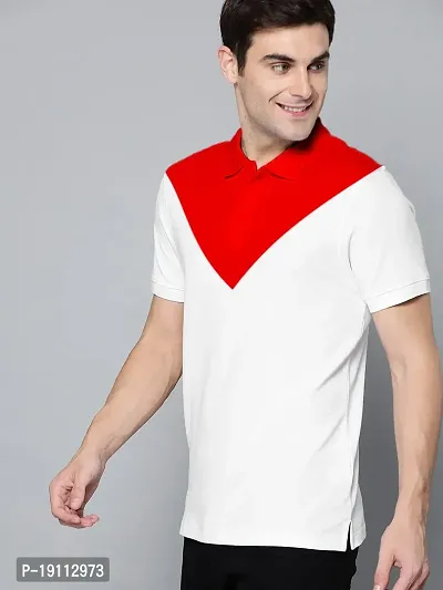 Youth Mantra Men's Cotton Solid Polo Neck Casual T-Shirt (Red White_2XL)-thumb2