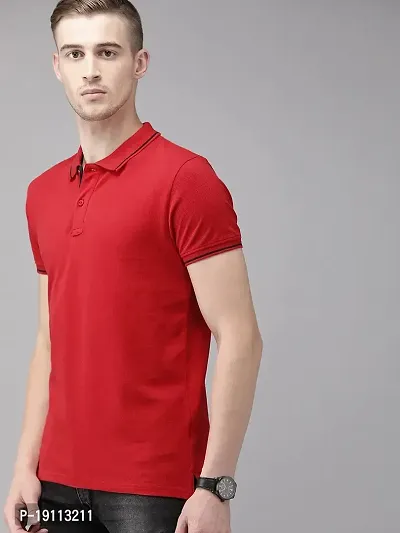 Youth Mantra Men's Cotton Solid Polo Neck Casual T-Shirt (Red_XL)-thumb2