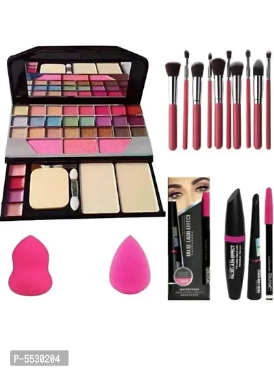 Makeup Kit + 10 pcs Brush Set + Eye FlashLeshes  3 in 1 + 2 Puff