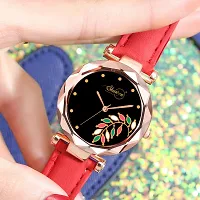 Shunya Red Leather Strap Stylish Design Analog Wrist Watch For Women  Girls-thumb1