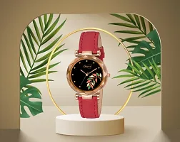 Shunya Red Leather Strap Stylish Design Analog Wrist Watch For Women  Girls-thumb2