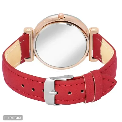 Shunya Red Leather Strap Stylish Design Analog Wrist Watch For Women  Girls-thumb4