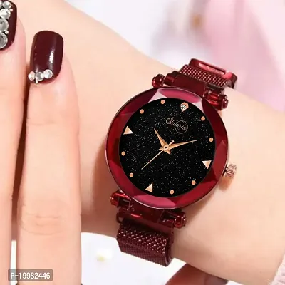 Shunya New Red Colour Mesh Magnetic Designer Analog Wrist Watch For Women  Girls-thumb0