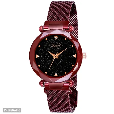 Shunya New Red Colour Mesh Magnetic Designer Analog Wrist Watch For Women  Girls-thumb2