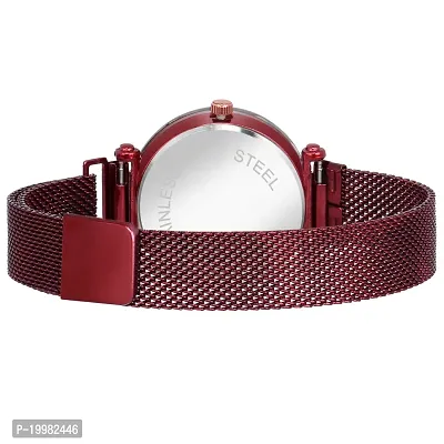 Shunya New Red Colour Mesh Magnetic Designer Analog Wrist Watch For Women  Girls-thumb3
