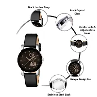 Shunya Black Crystal Glass Unique Dial Leather Strap Analog Wrist Watch For Women  Girls-thumb1