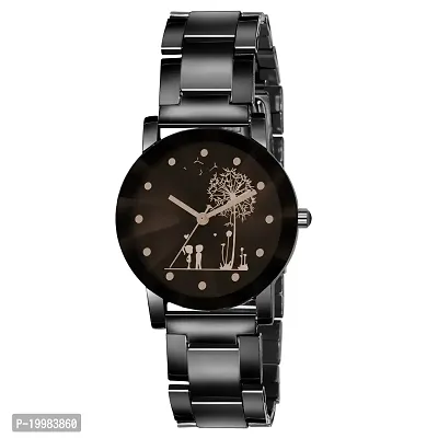 Shunya Black Crystal Glass Unique Design Steel Belt Analog Wrist Watch For Women  Girls-thumb3