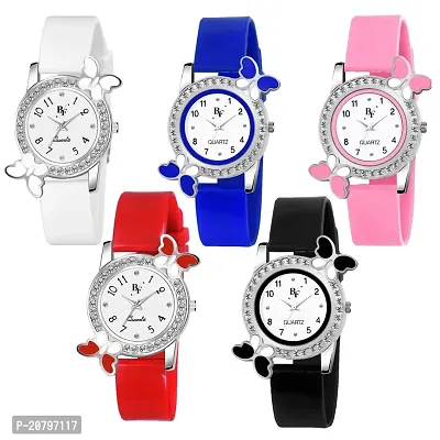 Shunya Pu Strap Diamond Studded Dial Multicolour Analog Watch For Girls Pack Of 5