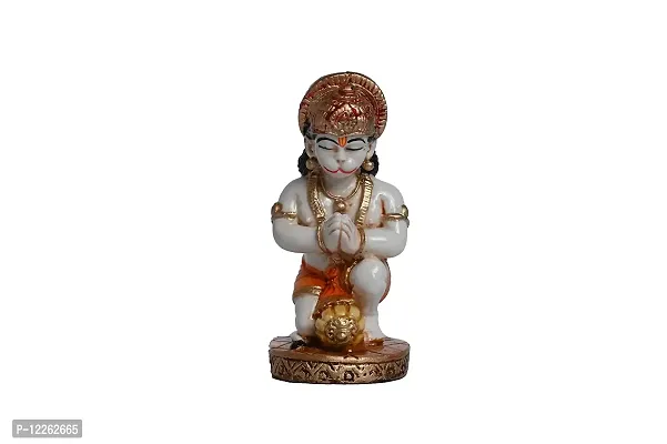 KARIGHAR Hanuman Idol for Home/ Living Room/ Puja Room/ Gifting (Brown, 2X1.75X3.5 inches) (White  Orange)