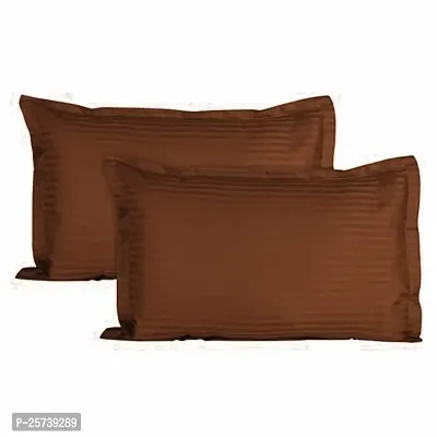 SwadeshiZon Ahmedabad Cotton Satin Striped 300TC Premium Cotton Standard 2 Pillow Covers - Color Brown