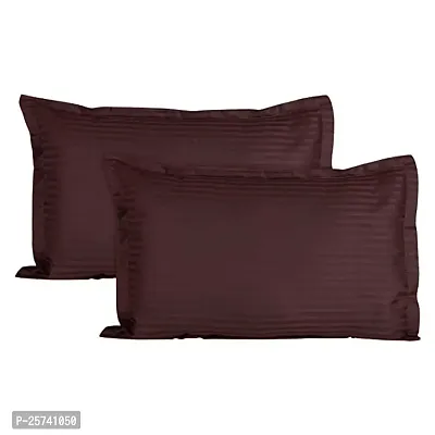 Ahmedabad Cotton Sateen Striped 300TC Premium Cotton Standard 2 Pillow Covers (Chocolate Brown)