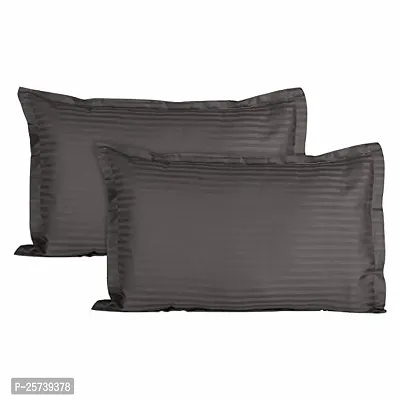 SwadeshiZon Ahmedabad Cotton Sateen Striped 300TC Premium Cotton Standard 2 Pillow Covers (Dark Grey)