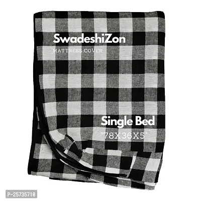 SwadeshiZon Cotton Mattress Protector/Cover Single Bed Single Size with Zipper/Chain (78x36x4 inches, 6.5x3 Feet) Black  White Elegant Color Pack of 1pc