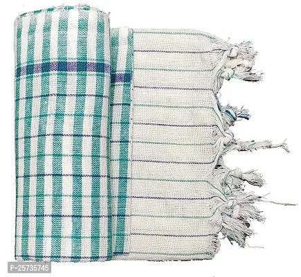 SwadeshiZon Cotton Khadi Towel/Gamcha 100% Pure Cotton (White + Green) Bath Towel/Face Towel/Large Size Towel-thumb3