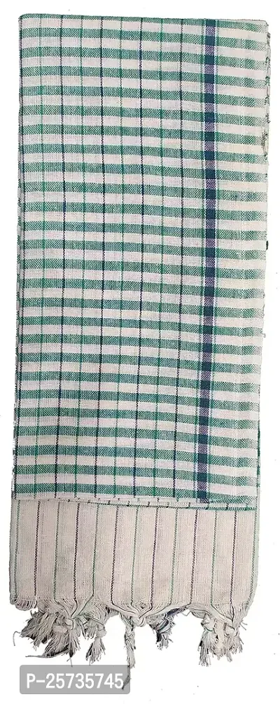 SwadeshiZon Cotton Khadi Towel/Gamcha 100% Pure Cotton (White + Green) Bath Towel/Face Towel/Large Size Towel-thumb0