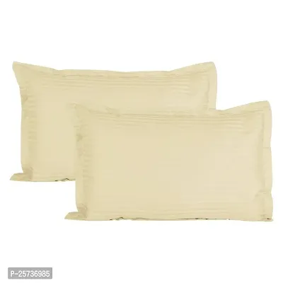 SwadeshiZon Ahmedabad Cotton Sateen Striped 300TC Premium Cotton Standard 2 Pillow Covers (Ivory)-thumb0