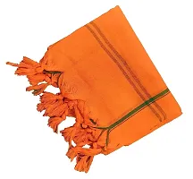 SwadeshiZon Orange Traditional Pooja Hand and Face Towels/AngVastram/Gamcha with Border - Pack of 2 (Free Size) (Orange)-thumb1