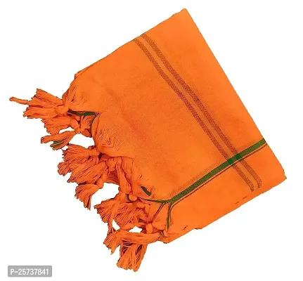 SwadeshiZon Orange Traditional Pooja Hand and Face Towels/AngVastram/Gamcha with Border - Pack of 2 (Free Size) (Orange)-thumb2