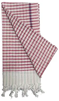 SwadeshiZon Cotton Khadi Towel/Gamcha 100% Pure Cotton (White + Red) Bath Towel/Face Towel/Large Size Towel-thumb1