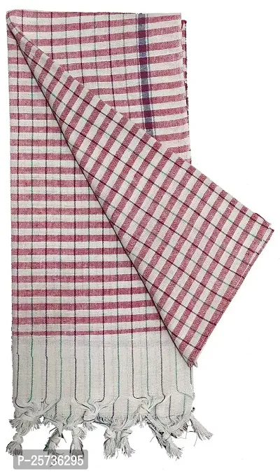 SwadeshiZon Cotton Khadi Towel/Gamcha 100% Pure Cotton (White + Red) Bath Towel/Face Towel/Large Size Towel-thumb2