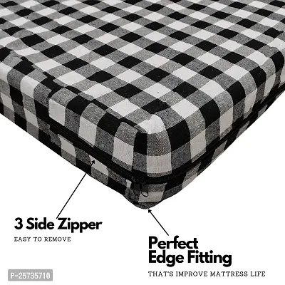 SwadeshiZon Cotton Mattress Protector/Cover Single Bed Single Size with Zipper/Chain (78x36x4 inches, 6.5x3 Feet) Black  White Elegant Color Pack of 1pc-thumb3