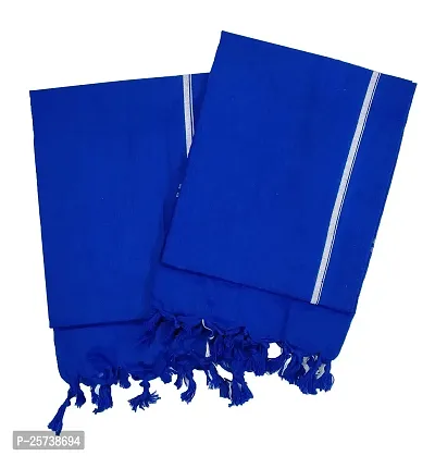 SwadeshiZon Cotton Blue Traditional Pooja Hand And Face Towels/Angvastram/Gamcha With Border - Pack Of 2 (Standard Size 60X30 In) Color- Blue