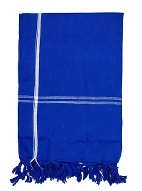 SwadeshiZon Cotton Blue Traditional Pooja Hand And Face Towels/Angvastram/Gamcha With Border - Pack Of 2 (Standard Size 60X30 In) Color- Blue-thumb2