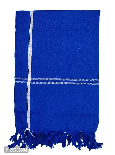 SwadeshiZon Cotton Blue Traditional Pooja Hand And Face Towels/Angvastram/Gamcha With Border - Pack Of 2 (Standard Size 60X30 In) Color- Blue-thumb3