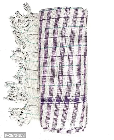 SwadeshiZon Cotton Khadi Towel/Gamcha 100% Pure Cotton (White + Purple) Bath Towel/Face Towel/Large Size Towel-thumb3