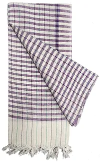 SwadeshiZon Cotton Khadi Towel/Gamcha 100% Pure Cotton (White + Purple) Bath Towel/Face Towel/Large Size Towel-thumb1