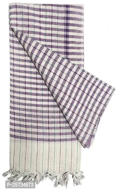 SwadeshiZon Cotton Khadi Towel/Gamcha 100% Pure Cotton (White + Purple) Bath Towel/Face Towel/Large Size Towel-thumb2