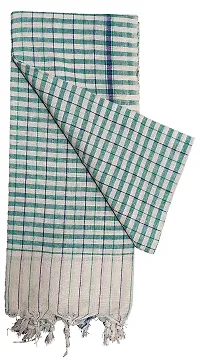 SwadeshiZon Cotton Khadi Towel/Gamcha 100% Pure Cotton (White + Green) Bath Towel/Face Towel/Large Size Towel-thumb1