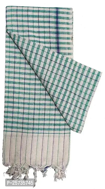 SwadeshiZon Cotton Khadi Towel/Gamcha 100% Pure Cotton (White + Green) Bath Towel/Face Towel/Large Size Towel-thumb2