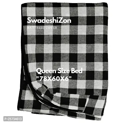 SwadeshiZon Cotton Mattress Cover Protector with Zip for Queen Size Bed (Multicolor, 78 X 60 X 6)
