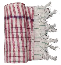 SwadeshiZon Cotton Khadi Towel/Gamcha 100% Pure Cotton (White + Red) Bath Towel/Face Towel/Large Size Towel-thumb2