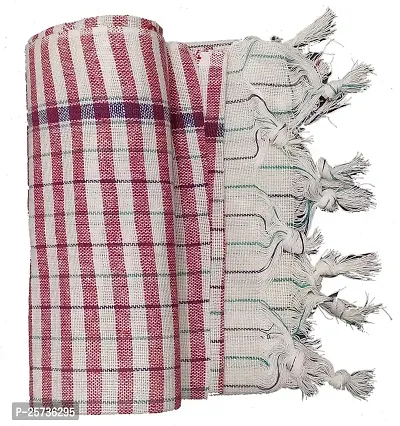 SwadeshiZon Cotton Khadi Towel/Gamcha 100% Pure Cotton (White + Red) Bath Towel/Face Towel/Large Size Towel-thumb3