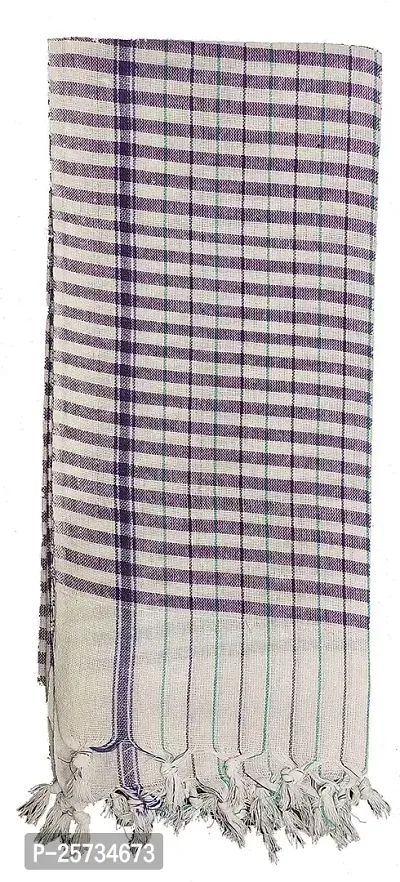 SwadeshiZon Cotton Khadi Towel/Gamcha 100% Pure Cotton (White + Purple) Bath Towel/Face Towel/Large Size Towel-thumb0
