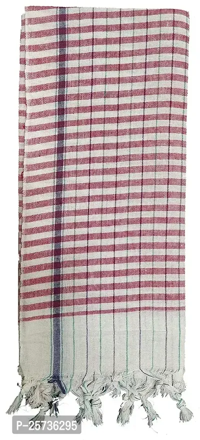 SwadeshiZon Cotton Khadi Towel/Gamcha 100% Pure Cotton (White + Red) Bath Towel/Face Towel/Large Size Towel
