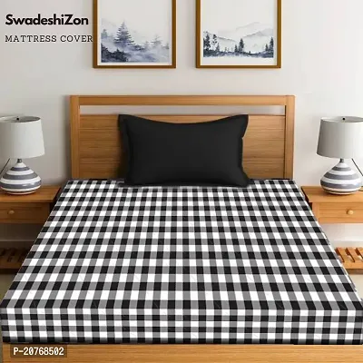 SwadeshiZon Cotton Mattress Protector Cover Diwan Bed Queen Size with Zipper Chain (72x48x5 inches, 4x6 Feet) Black  White Elegant Color Pack of 1pc-thumb3