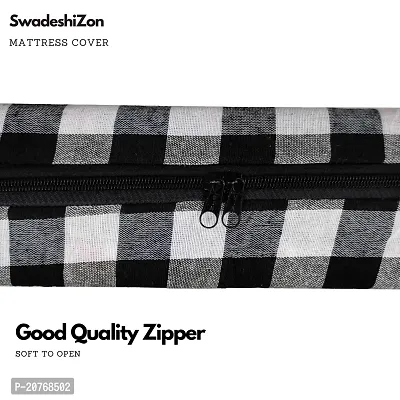 SwadeshiZon Cotton Mattress Protector Cover Diwan Bed Queen Size with Zipper Chain (72x48x5 inches, 4x6 Feet) Black  White Elegant Color Pack of 1pc-thumb5