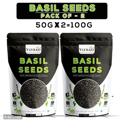 Yizhao- Raw Basil / Sabja /Tukhmariya seed for Weight loss with Omega 3 , Zinc and Fiber Basil Seeds 50g ( Pack of 2 )-thumb0
