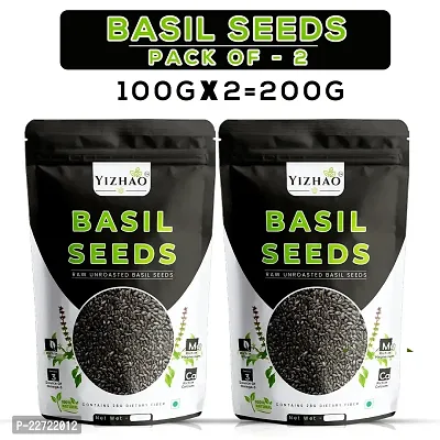 Yizhao Raw Basil / Sabja /Tukhmariya seed for Weight loss with Omega 3 , Zinc and Fiber Basil Seeds 100g ( Pack of 2 )=200g-thumb0