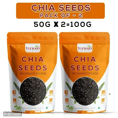 Yizhao - Raw  Unroasted Organic Chia Seeds | Source Of Omega-3| Diet Food | Calcium Rich Chia Seeds 50g ( Pack of 2 ) = 100g-thumb0