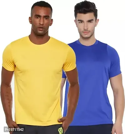 Stylish Multicoloured Polyester Solid Tees For Men, Pack Of 2-thumb0