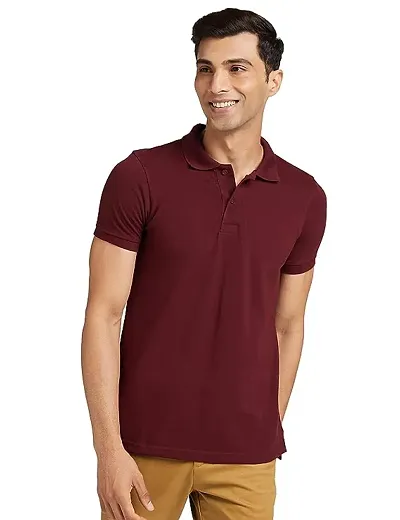 Stylish Cotton Blend Solid Polos For Men